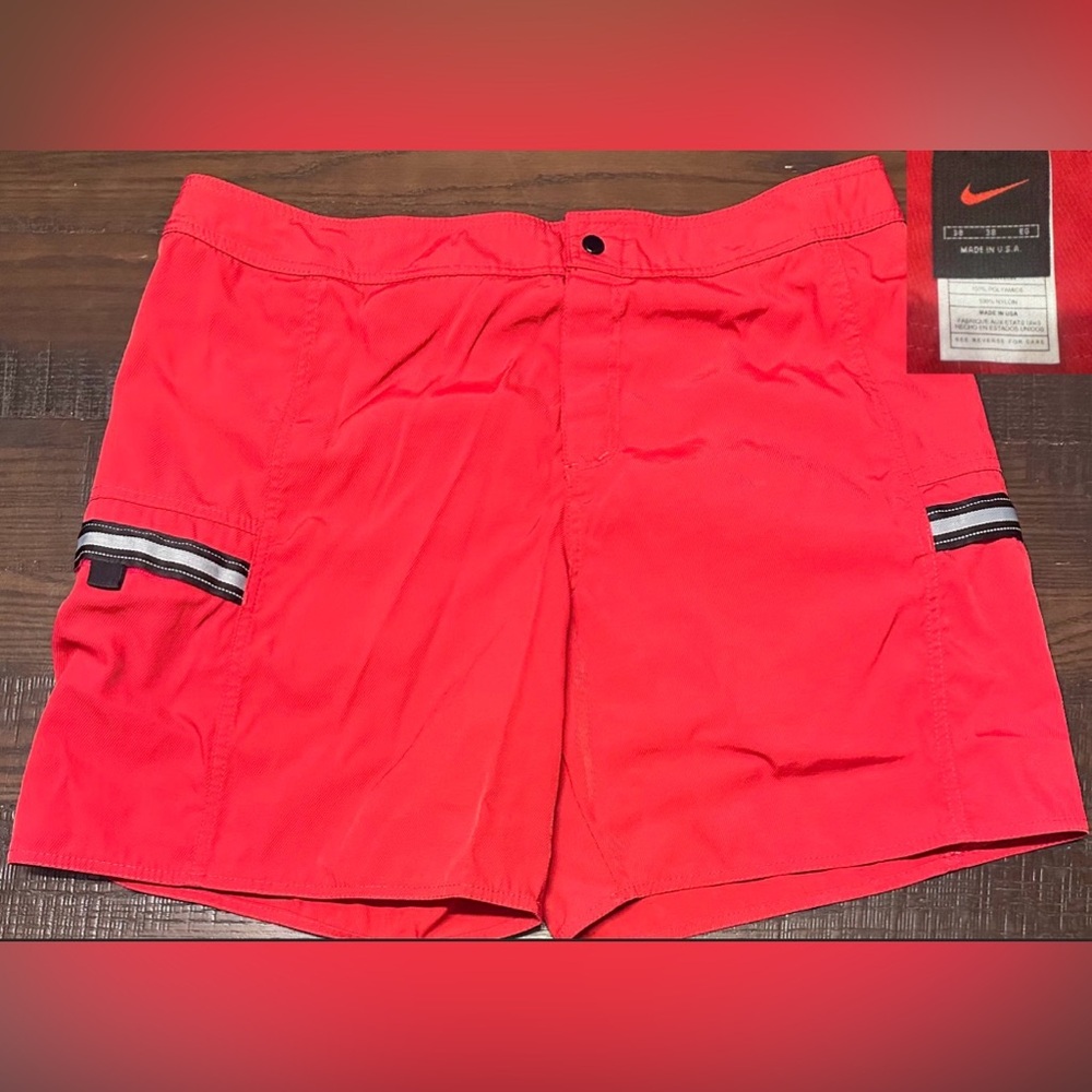 Nike Mens Vintage Vtg 90s Nylon Swim Board Shorts Red Size 38 Made in USA Y2K